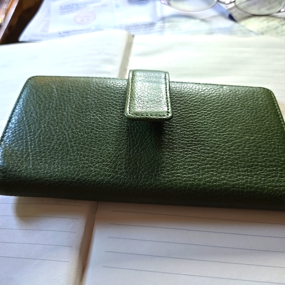 Relativity Genuine Leather Checkbook Wallet Card Holder, GREEN NWT